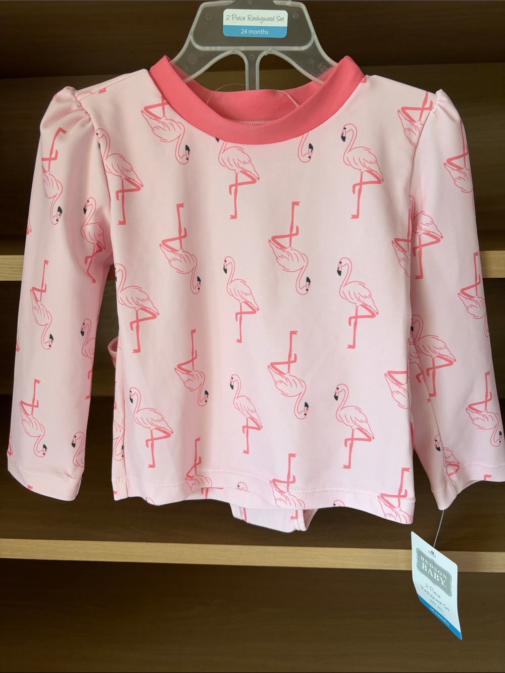 ✨$15✨ NWT•Hudson Baby Girls’ 2-Piece Swim Rashguard Set | Pink Flamingo | 24m